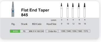 فرز الماسی مدل مخروطی ته صاف توربین 5 عددی Dental Diamond Burs Flat End Taper 845 برند Sani