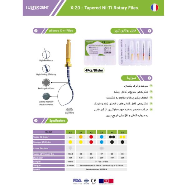 خرید و قیمت فایل روتاری 25 میل 4 عددی Lusterdent - قیمت و خرید فایل روتاری برند لاستردنت - تجهیزات دندانپزشکی خانه الماس - دندانت - دندال