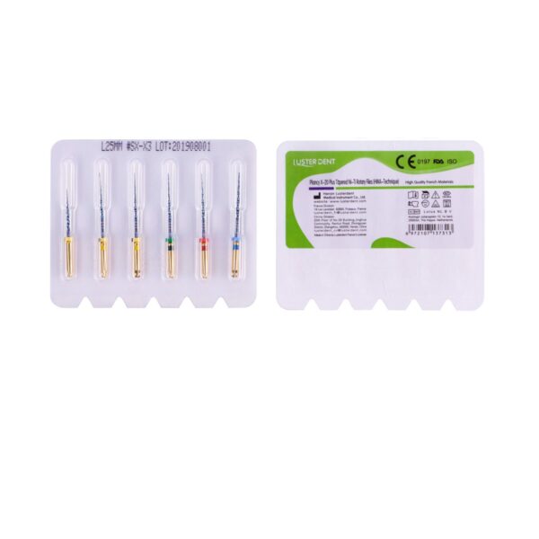 فایل روتاری Lusterdent - Plincy X-20 Plus Tapered - تجهیزات دندانپزشکی خانه الماس - فایل روتاری 25 میل 6 عددی - فایل روتاری برند لاستردنت