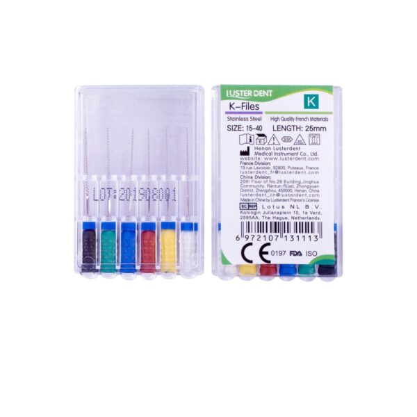 K فایل طول 25 Lusterdent - خرید و قیمت K فایل طول 25 برند لاستردنت - خرید فایل دستی دندانپزشکی - تجهیزات دندانپزشکی خانه الماس - دندانت